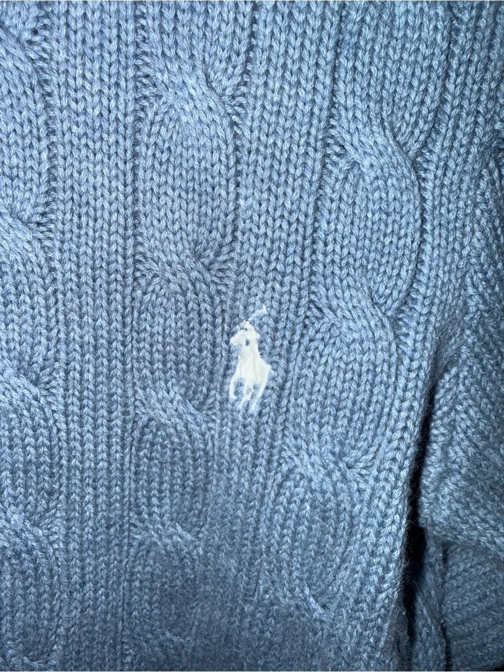 Vintage Ralph Lauren Sport Pale Blue Cable-Knit Zip Hoodie - Picture 3 of 4